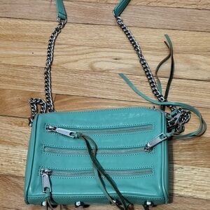 Rebecca Minkoff Mini Mac Crossbody Purse in Green Leather w/ Silver Hardware